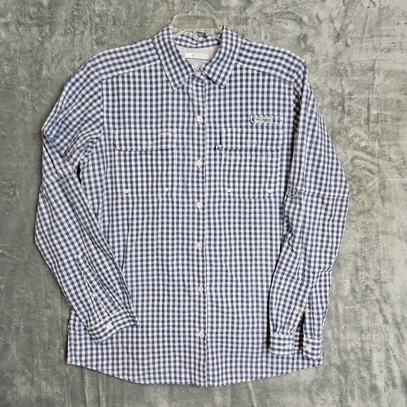 Columbia Shirt Women's Medium Blue Long Sleeve Button Down Vented Logo fishing - Picture 1 of 9